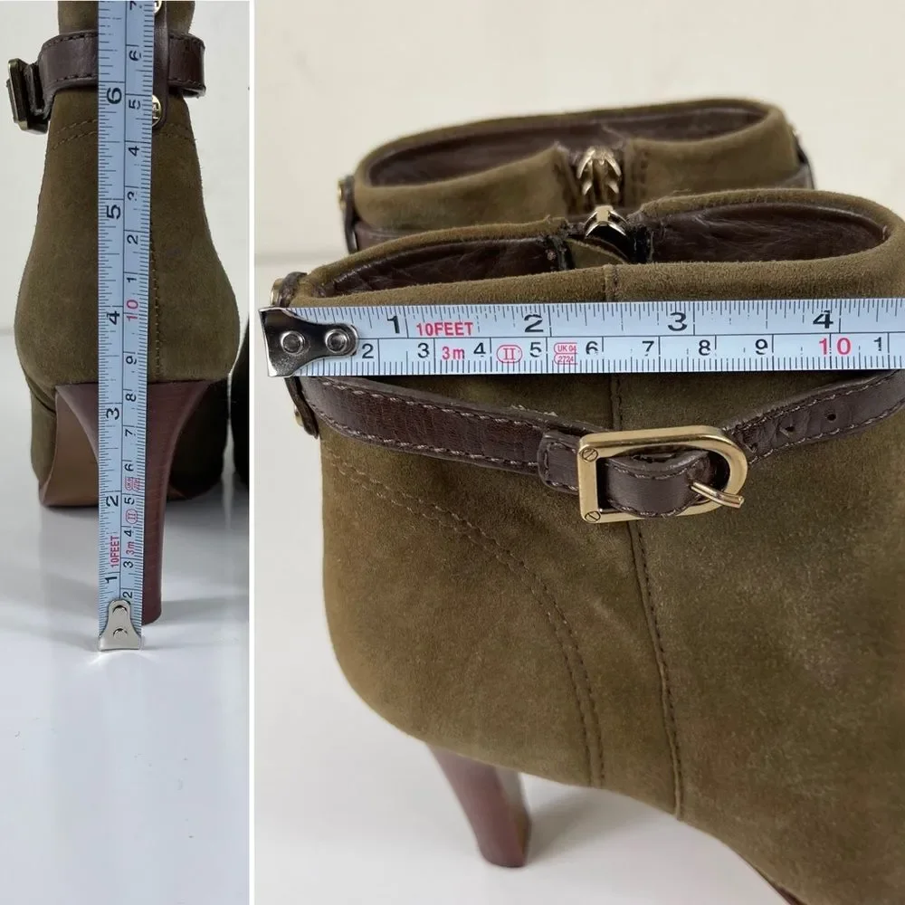 Tory Burch Patricia Mid Heel Suede Zip Up Almond Toe Bootie Ankle Boots Size 6 - Picture 15 of 16